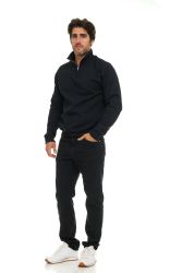48 Bulk Mens Cotton Fleece Line Quarter Zip Sweat Shirt Black Size Medium