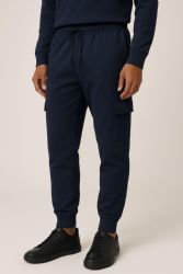 36 Bulk Mens Cotton Fleece Cargo Joggers In Navy Assorted Sizes M-2xl
