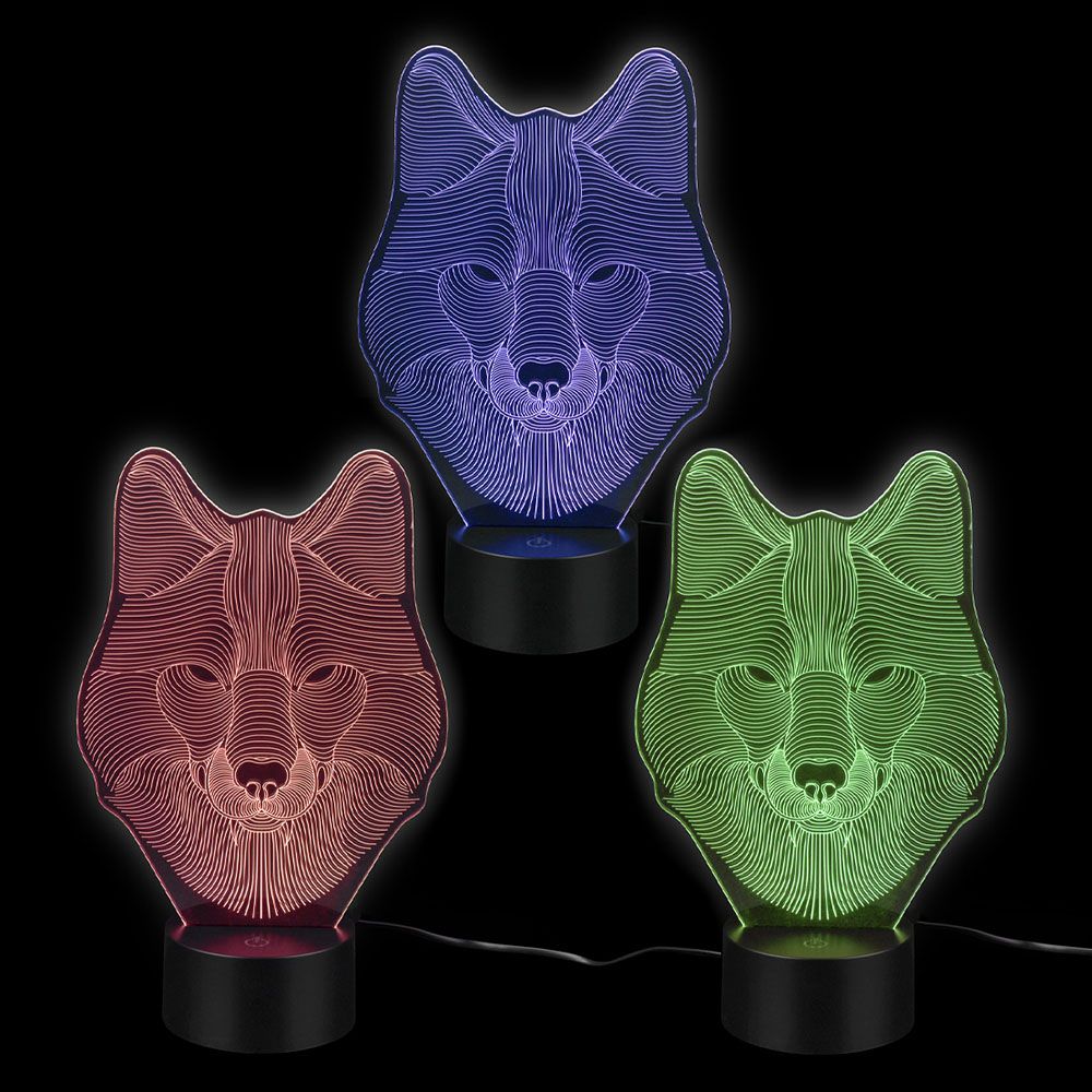 20 Bulk 3d Illusion Color Changing Light - Wolf 10" 20/23
