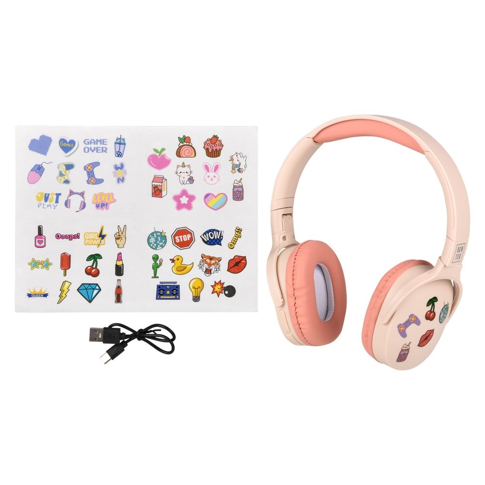24 Bulk Gentek Wireless Headphones With Stickers (pink)