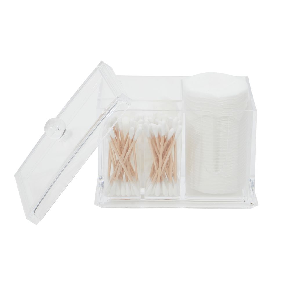 12 Bulk Dual Compartment Cosmetic Organizer With Cotton Pads And Swabs