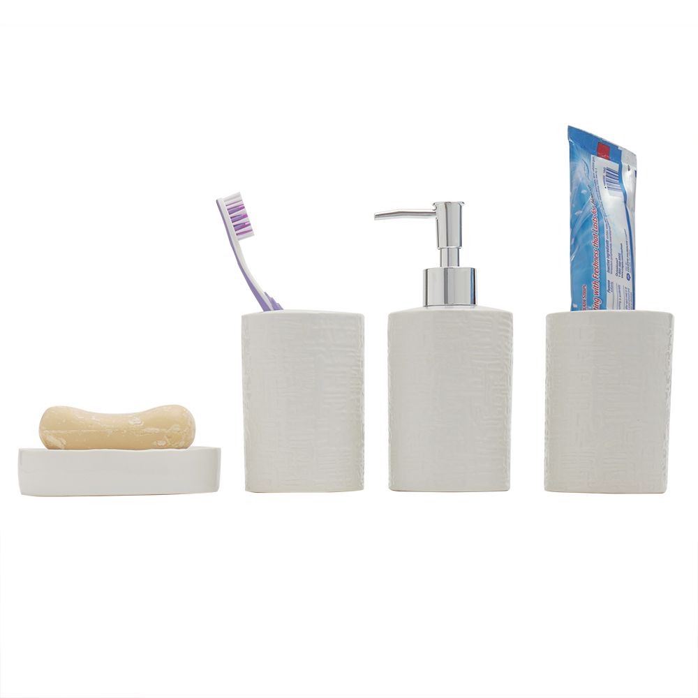12 Bulk Oly 4 Piece Ceramic Bath Accessory Set, White