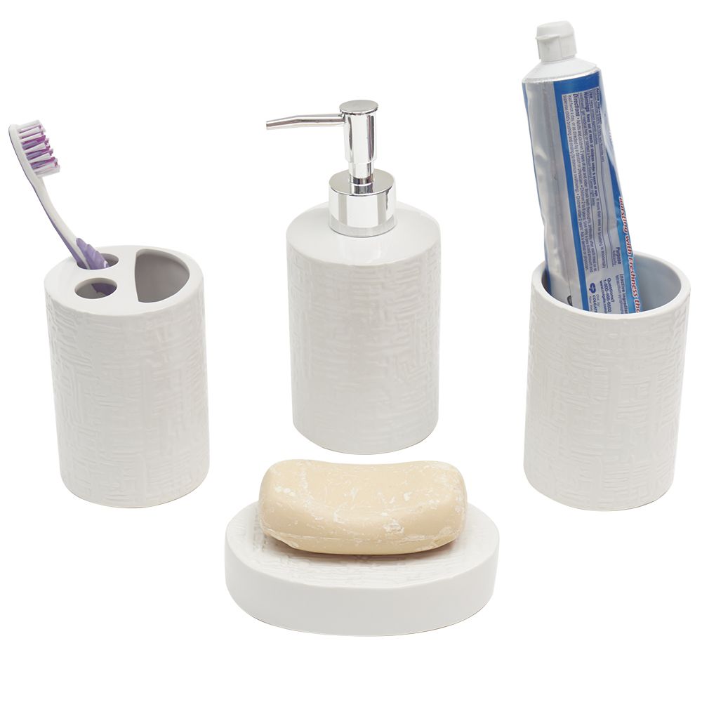 12 Bulk Oly 4 Piece Ceramic Bath Accessory Set, White