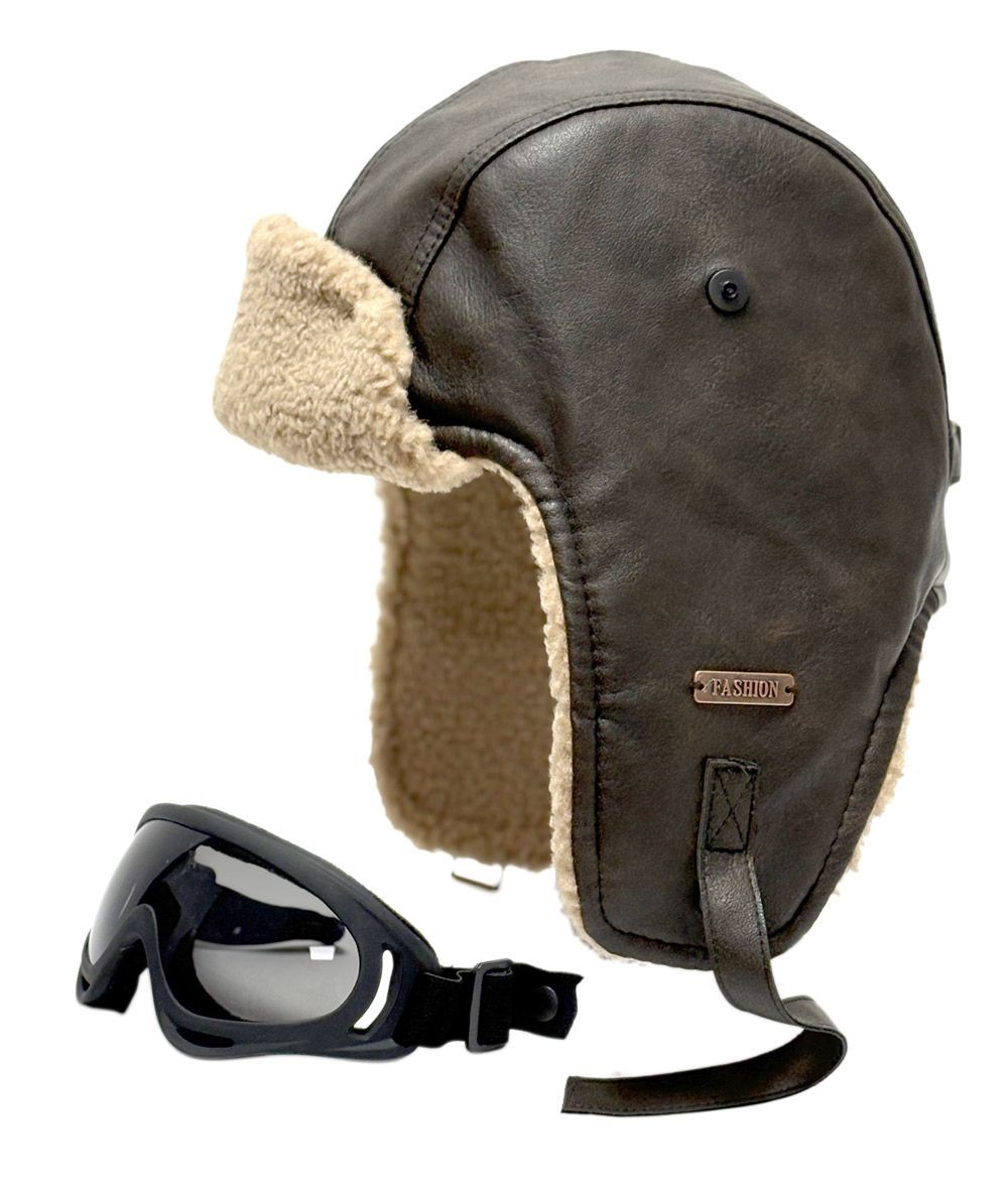 6 Bulk Winter Faux Fur Aviator Trapper Hats With Goggles