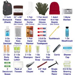 12 Bulk Warm Essential 45-Piece Homeless Care Hygiene Kit With Backpack Blanket Rain Poncho & Socks