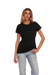 36 Bulk Women's Cotton Short Sleeve T Shirts Solid Black Size Large