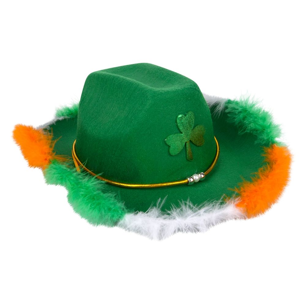 24 Bulk Feather Rimmed Shamrock Cowboy Hat