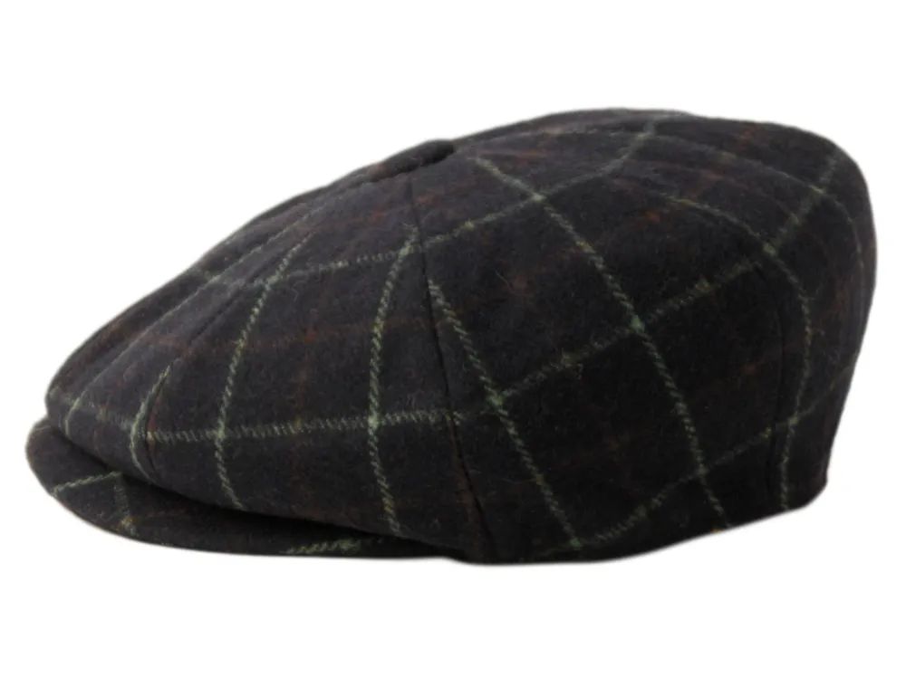 6 Bulk Plaid Wool Blend Newsboy Cap Assorted