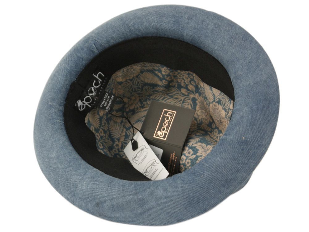 6 Bulk Washed Denim Cotton Fedora Hats With Black Band Assorted