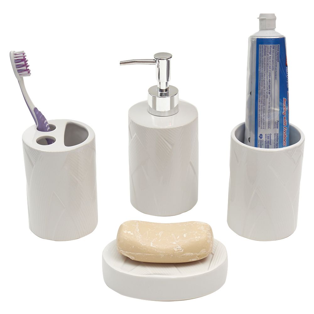 12 Bulk Celestail 4 Piece Ceramic Bath Accessory Set, White