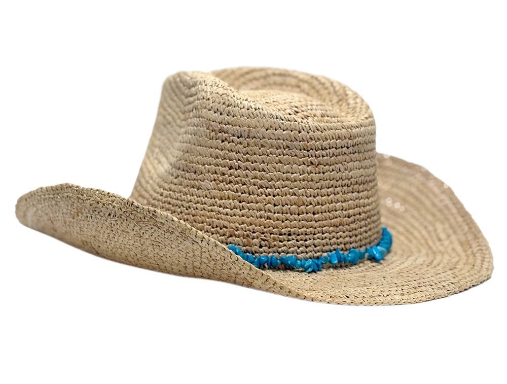 12 Bulk Natural Raffia Straw Cowboy Hats With Beads Band