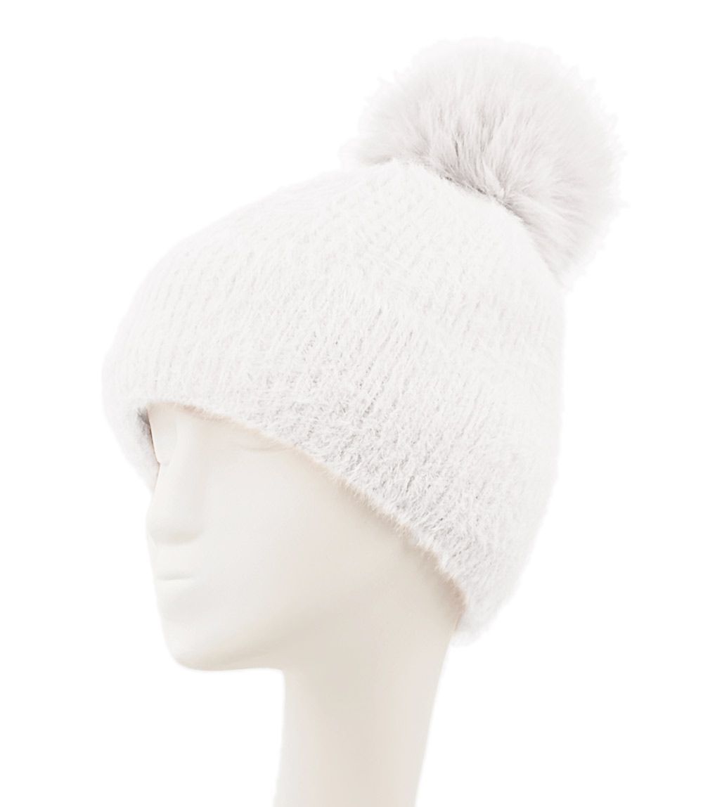 12 Bulk Soft Winter Knit Cuffed Pompom Beanie With Soft Velvet Lining Assorted