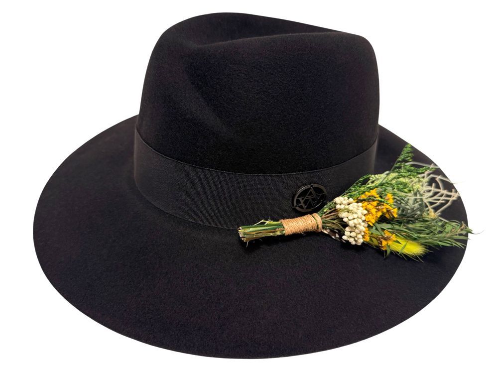 12 Bulk Ladies Wide Brim Felt Fedora W/contrast Grosgrain Band & Flower Trim Assorted