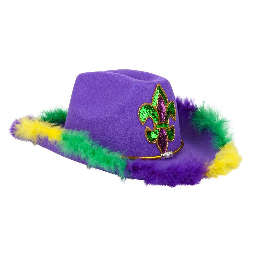 24 Bulk Feather Rimmed Fleur De Lis Cowboy Hat