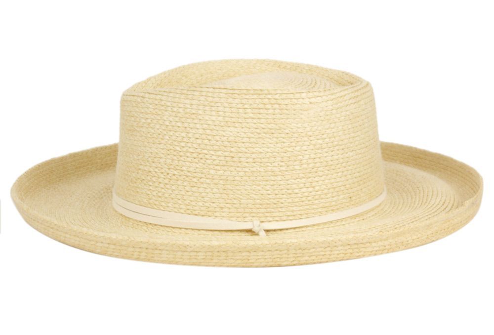 6 Bulk Up Brim Paper Straw Fedora Hats With Leather String Band & Chin Cord