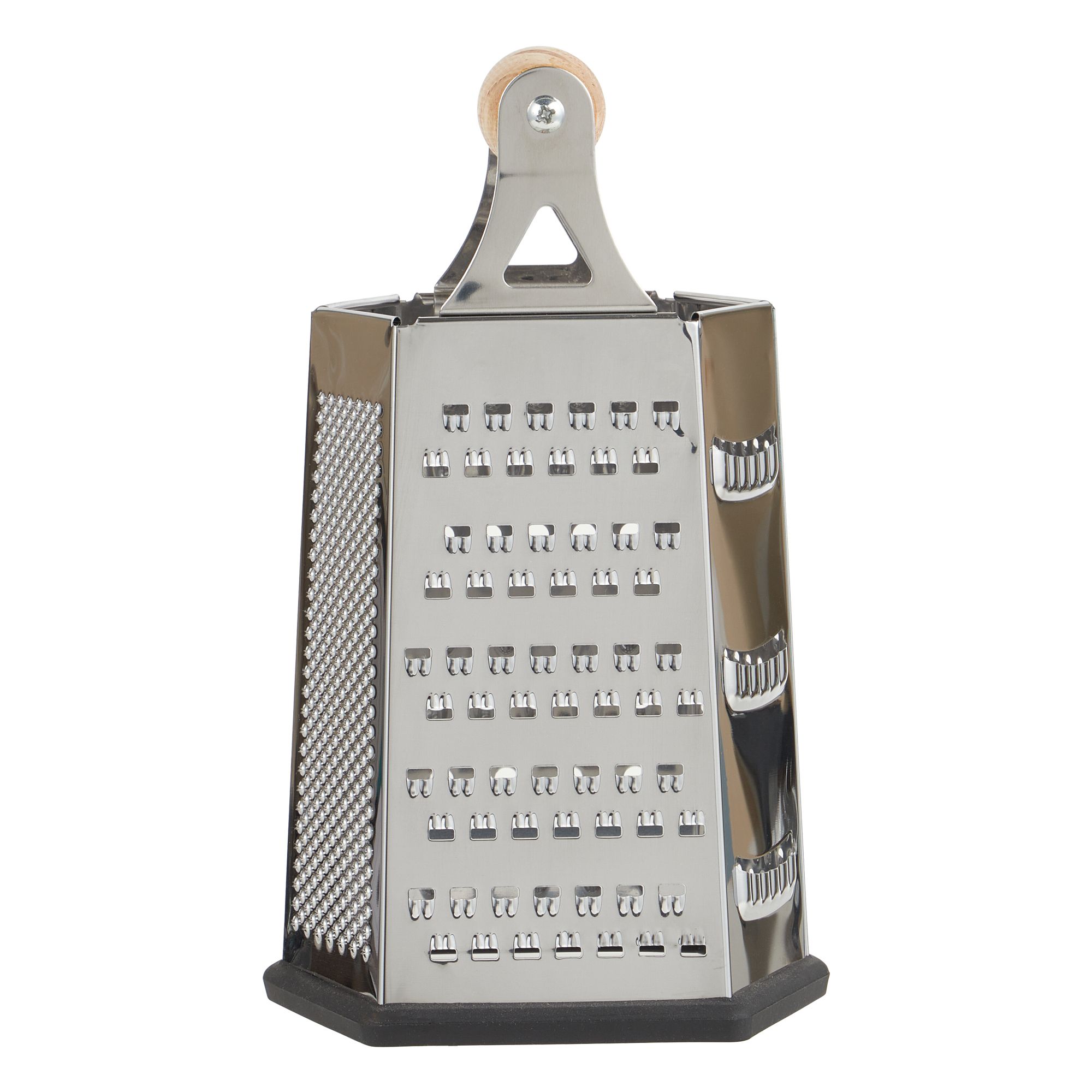 24 Bulk 6-Sided Cheese Grater With Wooden Handle, Silver