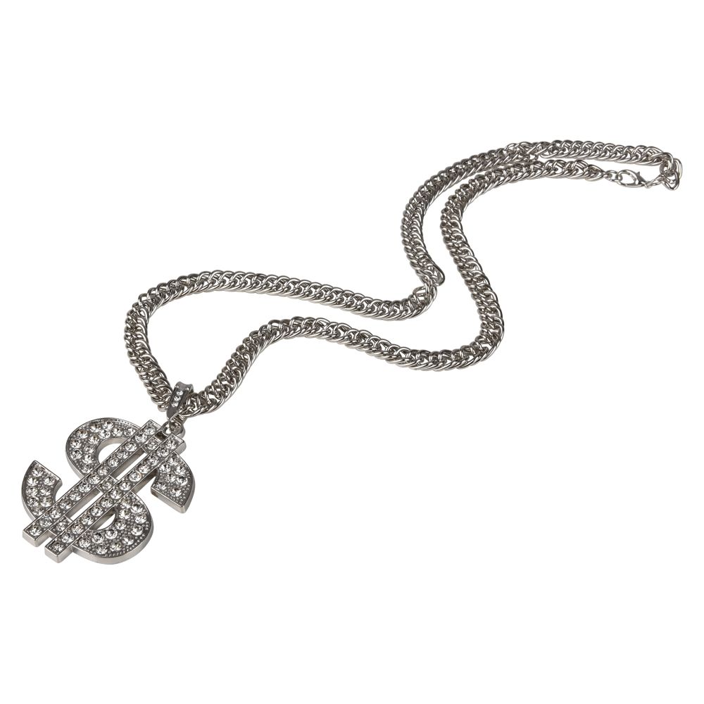 72 Bulk Dollar Sign Necklace Silver 30"