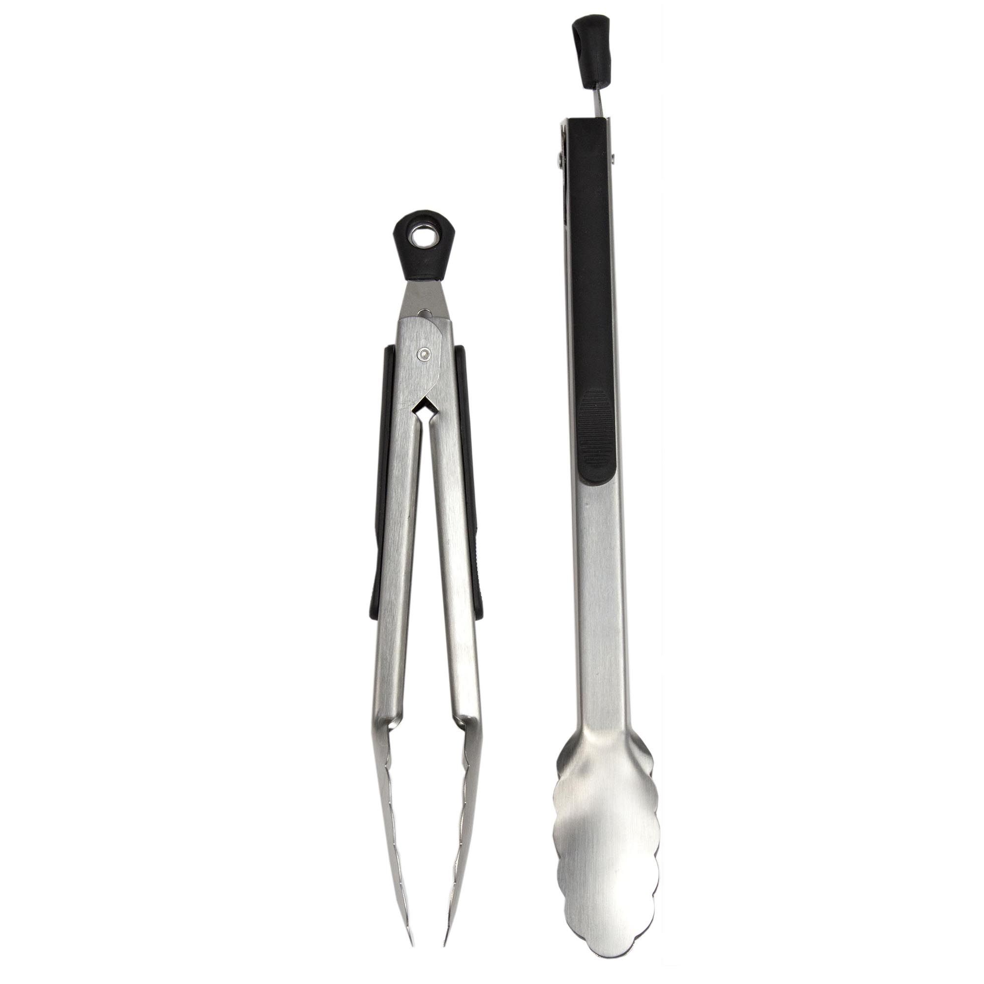 12 Bulk Stainless Steel 2 Piece Tong Set With HeaT-Resistant Silicone Handles