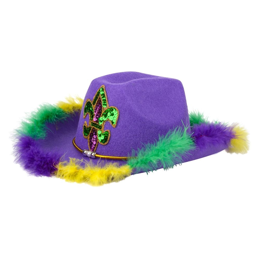 24 Bulk Feather Rimmed Fleur De Lis Cowboy Hat