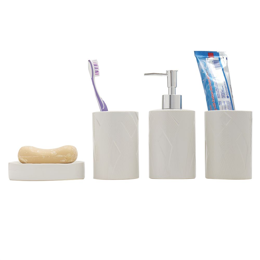 12 Bulk Celestail 4 Piece Ceramic Bath Accessory Set, White