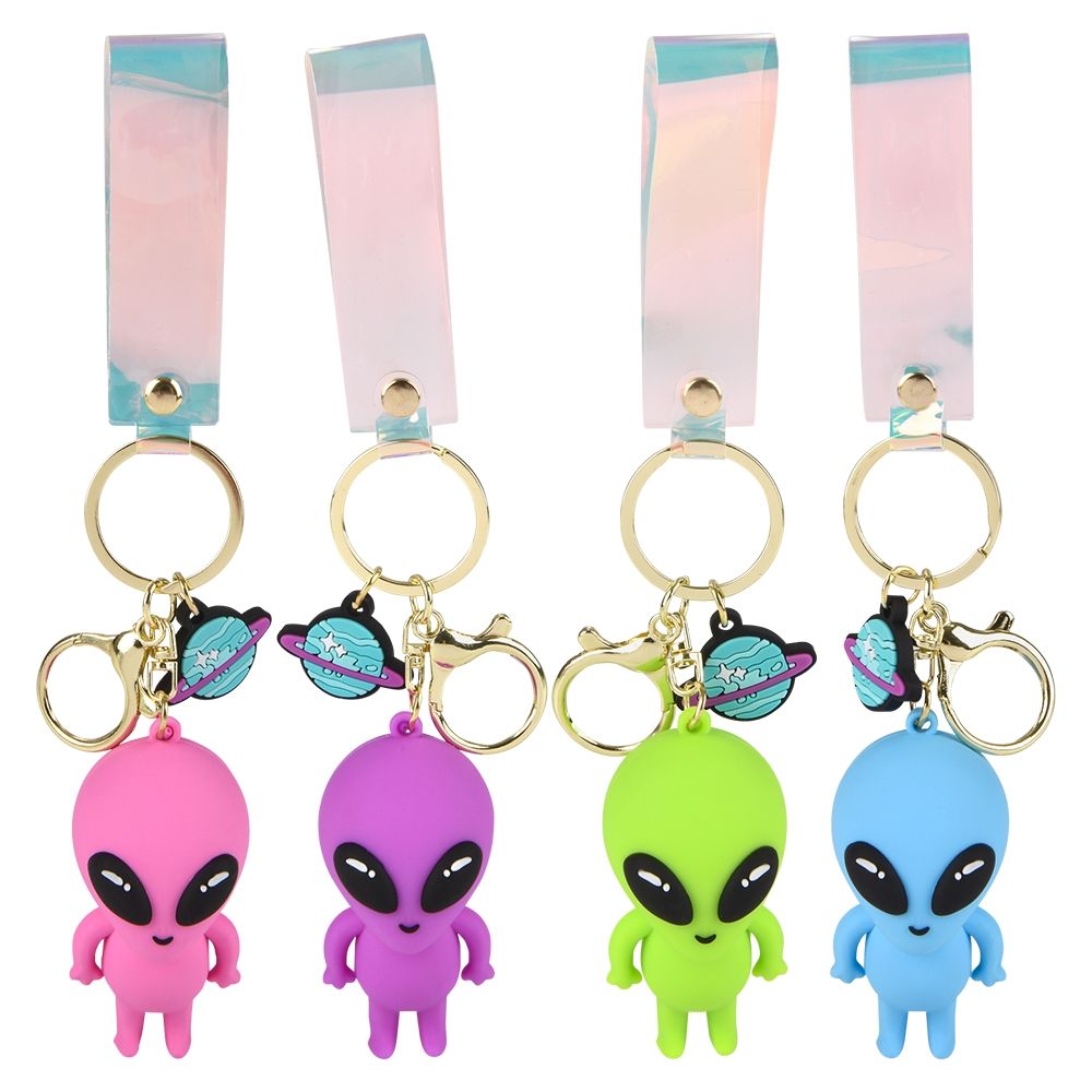 192 Bulk 2.25" Alien Charm Wristlet Backpack Keyring 24ct