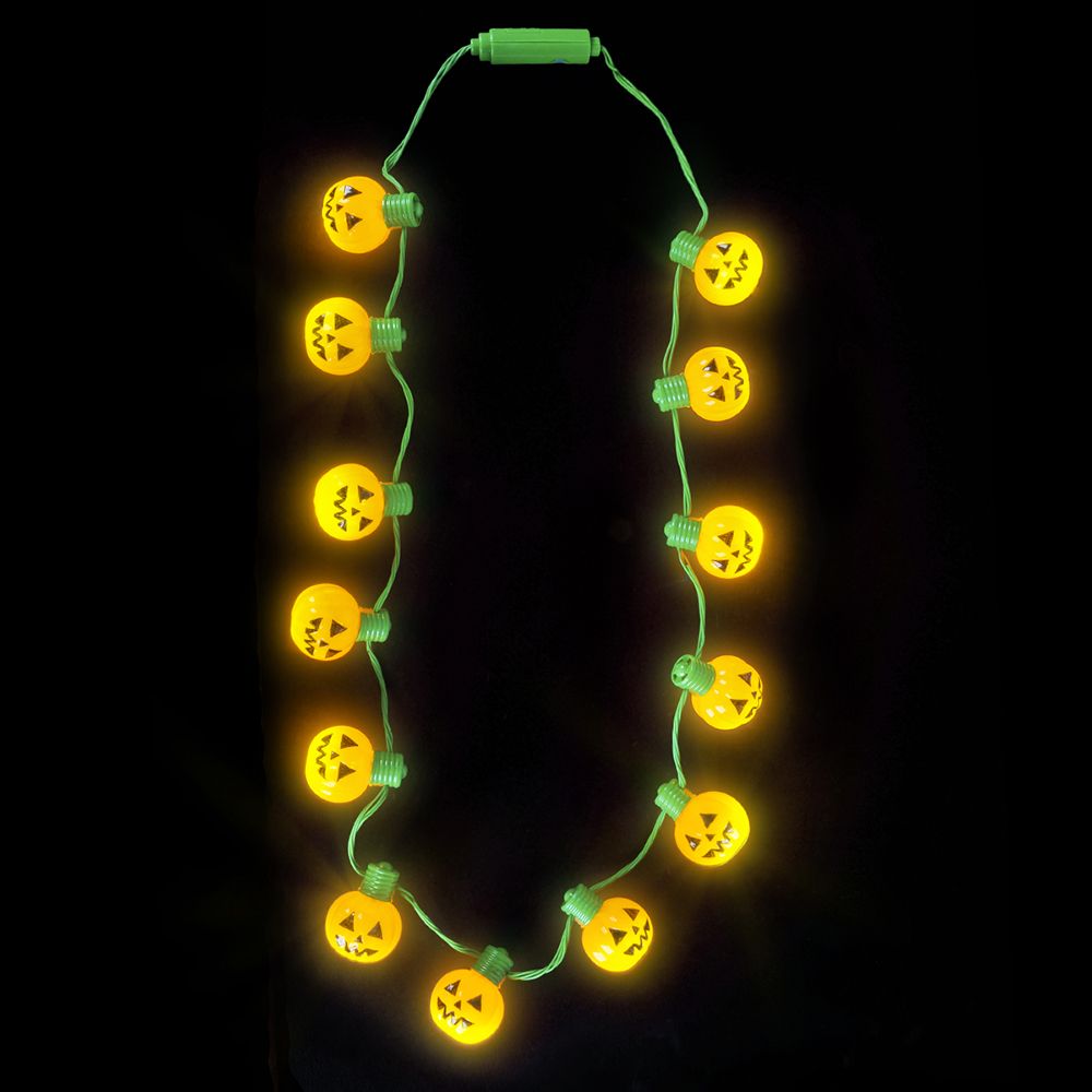 48 Bulk (t) 25" LighT-Up JacK-O-Lantern Necklace
