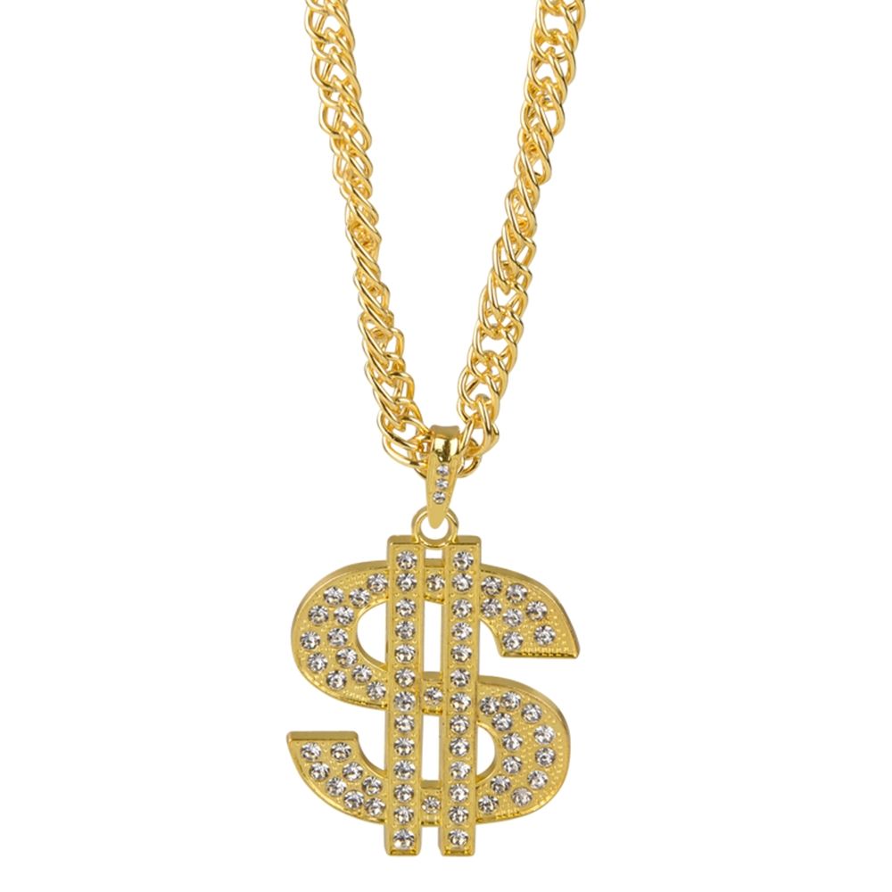 72 Bulk Dollar Sign Necklace Gold 30"