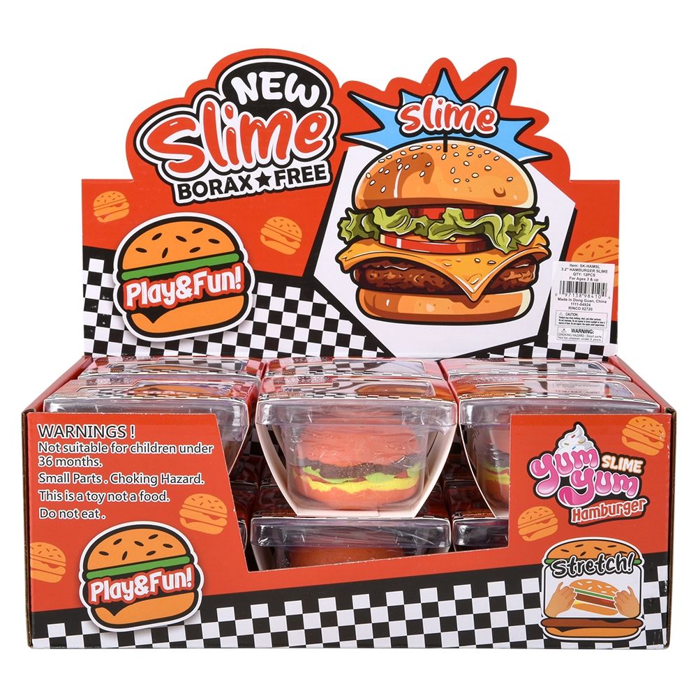 72 Bulk (t) 3.2" Cheeseburger Clay Slime 12ct