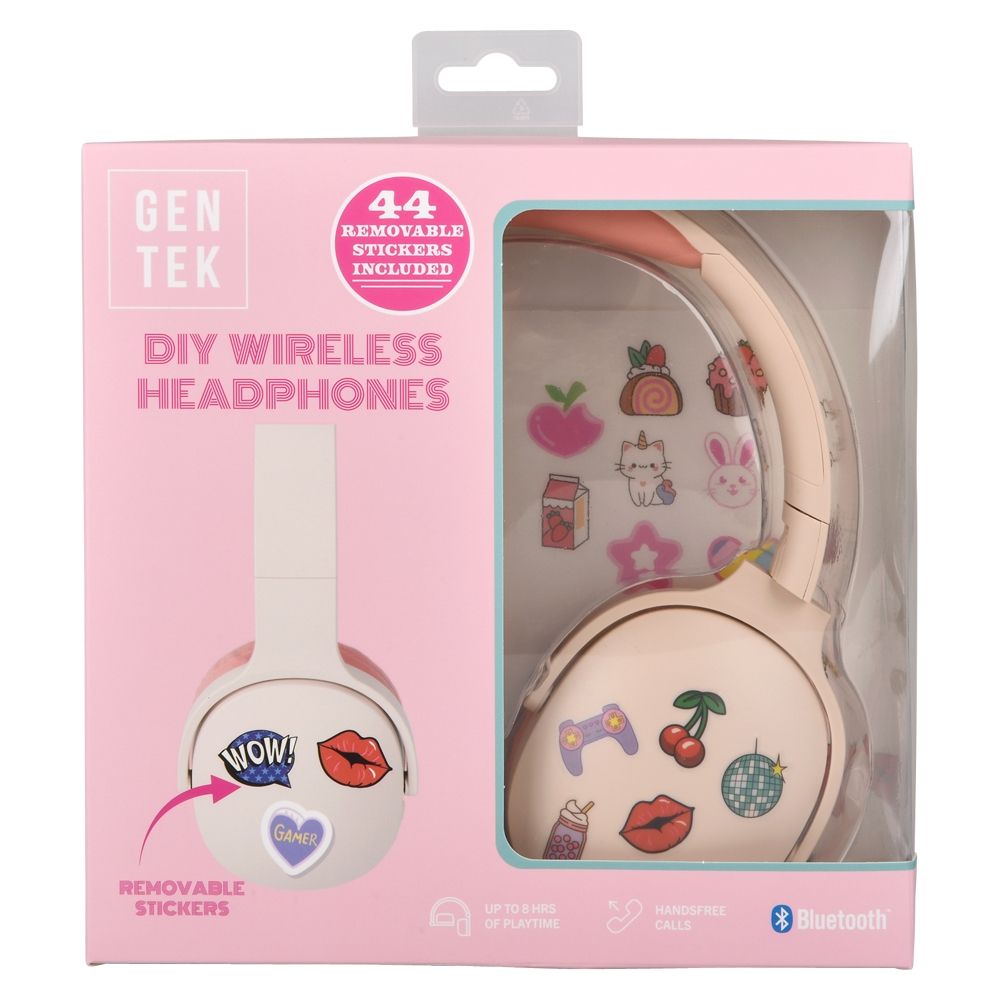24 Bulk Gentek Wireless Headphones With Stickers (pink)