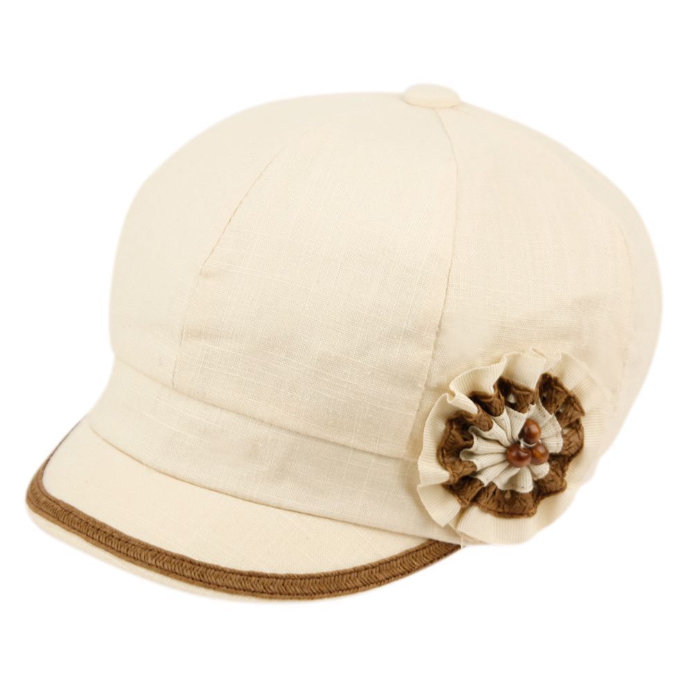 12 Bulk Linen Cabbie Hats With Flower Cb2243 Assorted
