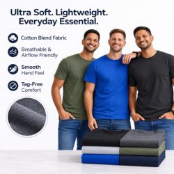 6 Bulk Men's Dark Eversoft Cotton Short Sleeve Crew Neck Lightweight T-Shirt Size Medium
