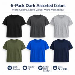 6 Bulk Men's Dark Eversoft Cotton Short Sleeve Crew Neck Lightweight T-Shirt Size Xlarge