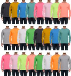 24 Bulk Mens Assorted Light Colors Long Sleeve T-Shirt Size 4xlarge