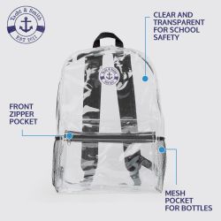 72 Bulk Yacht & Smith 17inch Water Resistant Clear Backpack With Adjustable Padded Straps Black