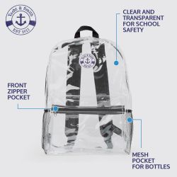 96 Bulk Yacht & Smith 17inch Water Resistant Clear Backpack With Adjustable Padded Straps Black