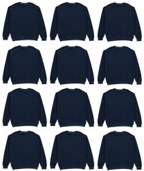 72 Bulk Unisex Fleece Line Cotton Crew Neck Sweat Shirt Navy Assorted Sizes