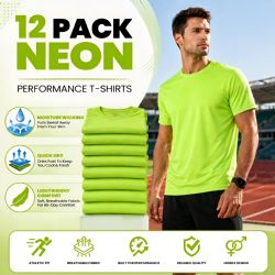 12 Bulk Unisex Moisture Wicking Neon Green T Shirt Size Xlarge
