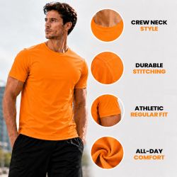 12 Bulk Moisture Wicking Neon Orange T Shirt Size Medium