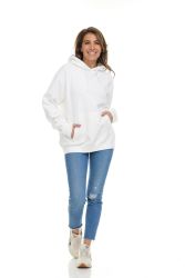 24 Bulk Women's Cotton Oversized Hoodie Sweat Shirt White Size Small
