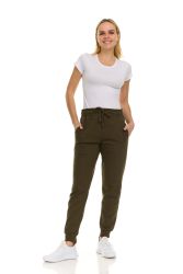 12 Bulk Womens Fleece Lined Jogger With Pocket In Olive Green Size Large