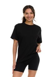 36 Bulk Womens Oversized Cotton Crew Neck Short Sleeve T-Shirts Black, Large