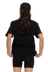36 Bulk Womens Oversized Cotton Crew Neck Short Sleeve T-Shirts Black, Large