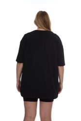 36 Bulk Womens Oversized Cotton Crew Neck Short Sleeve T-Shirts Black, 4X