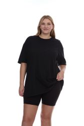 36 Bulk Womens Oversized Cotton Crew Neck Short Sleeve T-Shirts Black, 4X