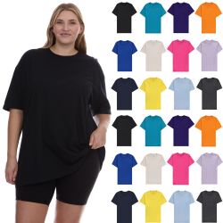 24 Bulk Womens Oversized Cotton Short Sleeve T Shirts Mix Colors Size Large
