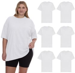 6 Bulk Womens Oversized Cotton Short Sleeve In White Size Xlarge