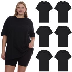 6 Bulk Womens Oversized Cotton Short Sleeve In Black Size Medium