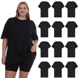 12 Bulk Womens Oversized Cotton Short Sleeve In Black Size 3xlarge