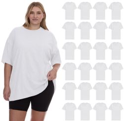 24 Bulk Womens Oversized Cotton Short Sleeve In White Size 2xlarge