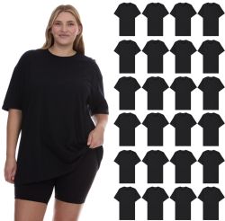 24 Bulk Womens Oversized Cotton Short Sleeve In Black Size Large